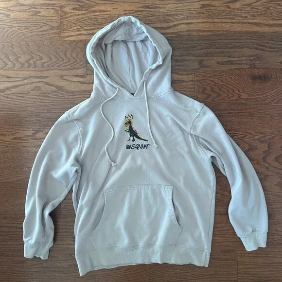 Jean Michel Basquiat Mens XL Sweatshirt Dinosaur Hoodie Streetwear Embroidered - Picture 11 of 11